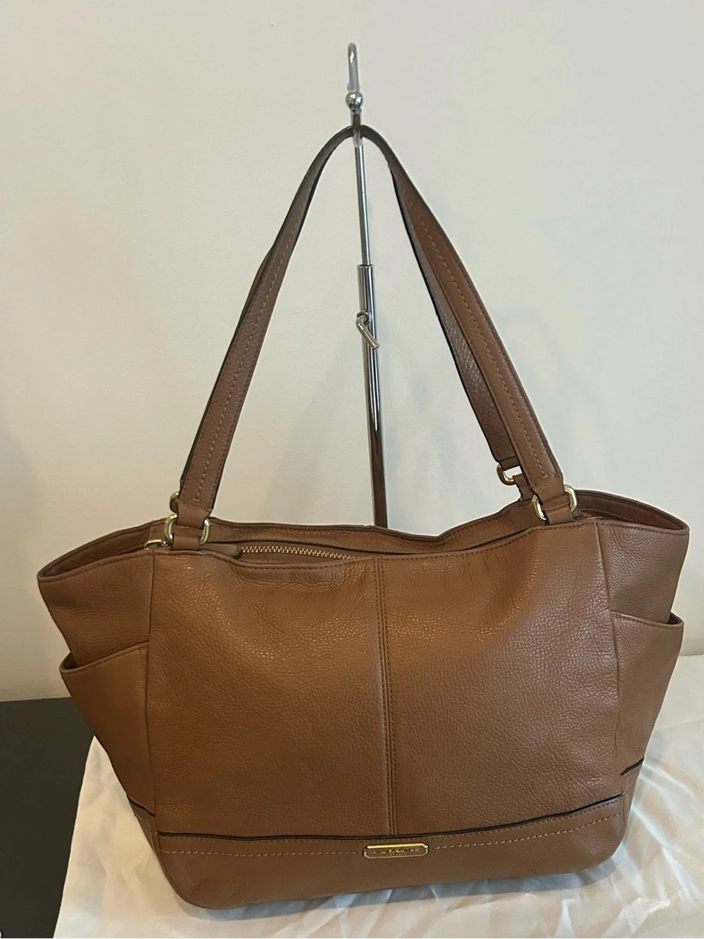 Coach Brown Pebbled Leather Tote Bag Zip Top Carryall Shoulder Purse Large